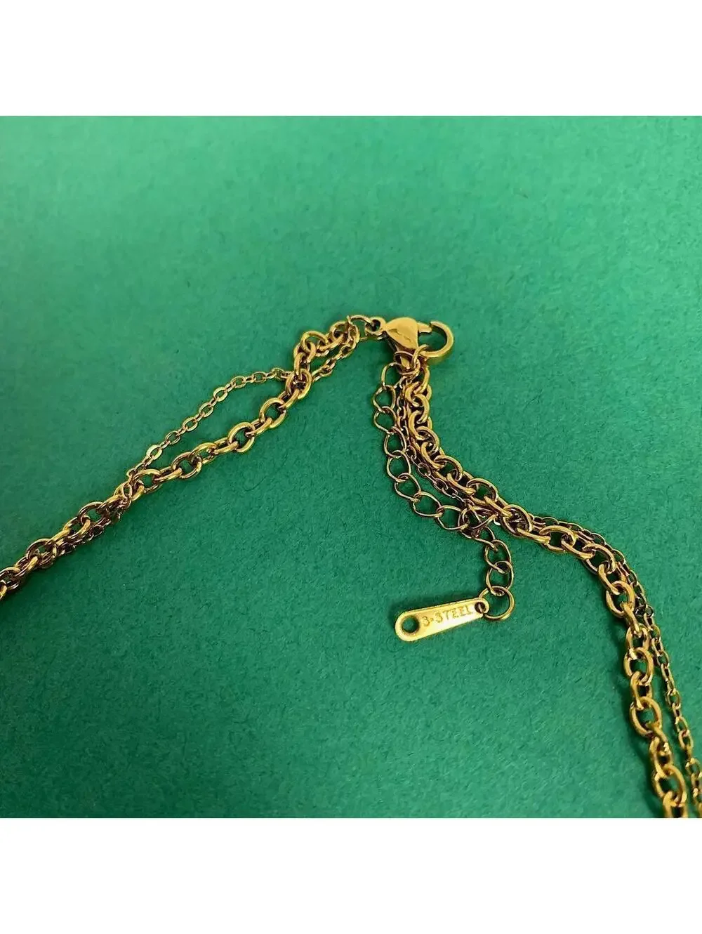 Vintage Gold Stainless Steel Pendant Opal Necklace 18 Inch Unisex